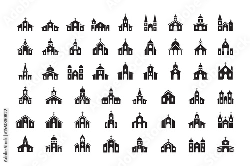 Church Building Silhouette Icon Vector Collection