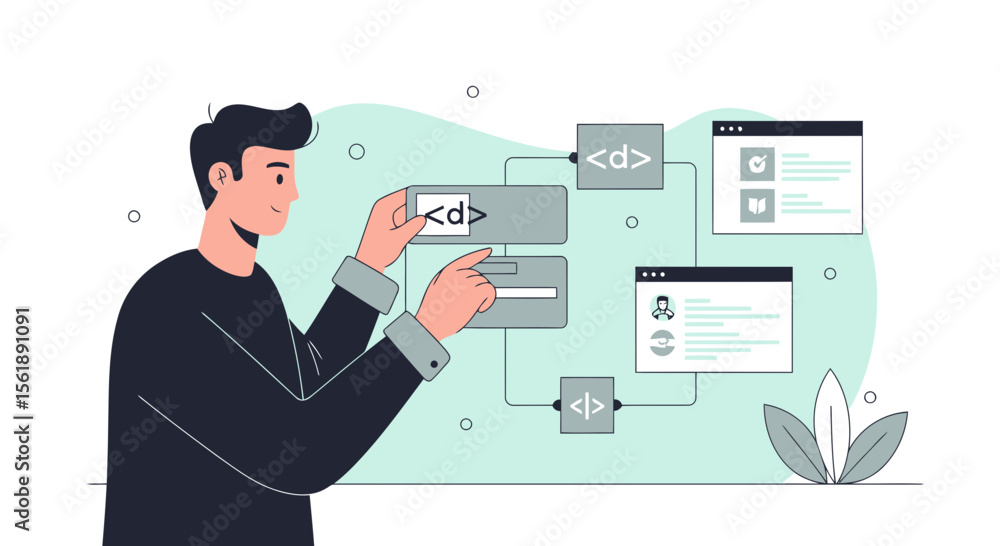 Young Developer Creating Coding And Programming Conceptual Illustration Design Young Developer Creating Coding And Programming Conceptual Illustration Design