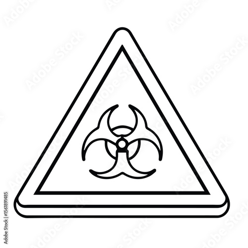 Biohazard warning triangle graphic in black and white. Simple, outlined symbol with no shading or color. Safety sign for infectious materials.