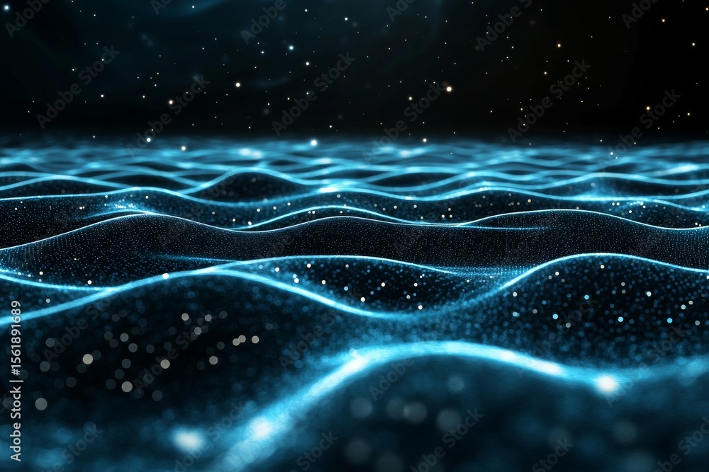 Blue digital waves on black background. Generative AI Blue digital waves on black background. Generative AI