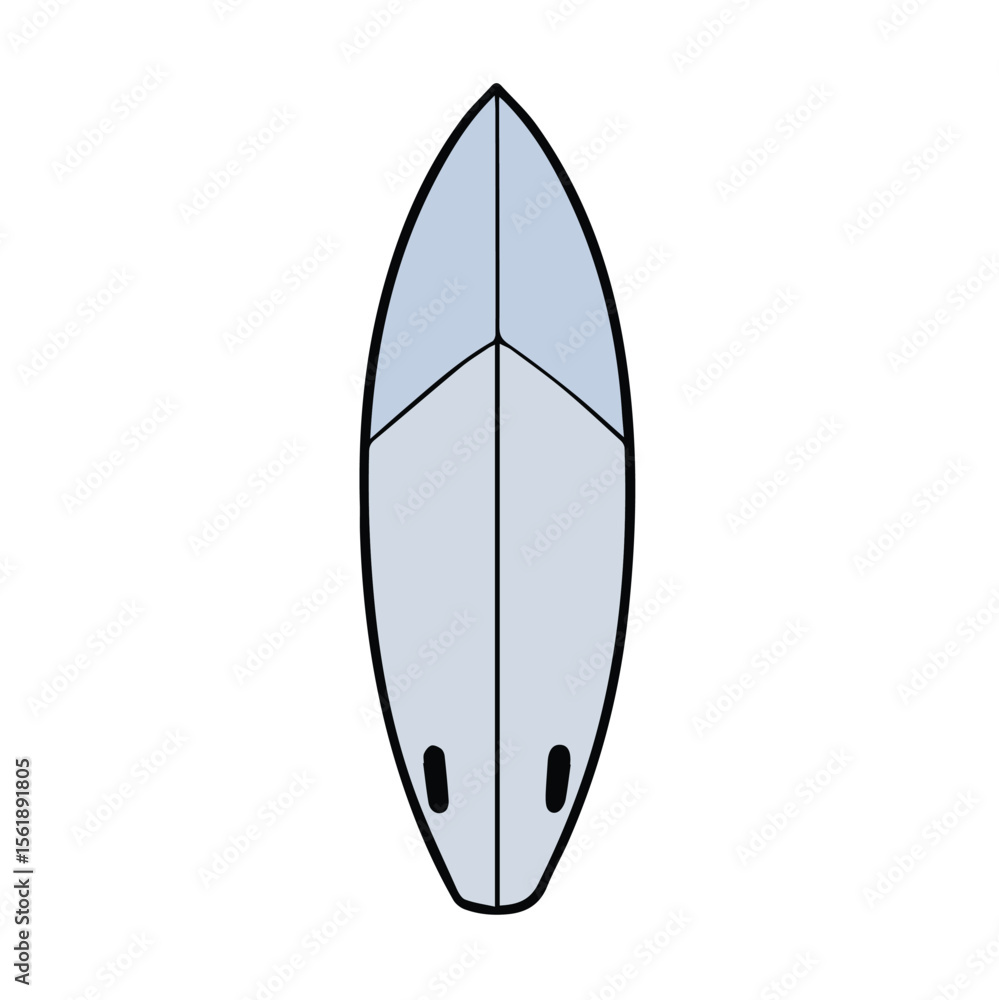 Light gray surfboard illustration, top view. Simple, stylized graphic of a surfboard, with a light gray color and a black outline. Light gray surfboard illustration, top view. Simple, stylized graphic of a surfboard, with a light gray color and a black outline.
