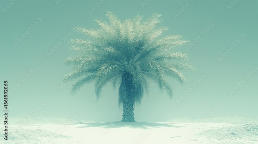 Fototapeta premium Isolated Pixel Palm Tree On Beach With Soft Light And Cyan Color Scheme 3D