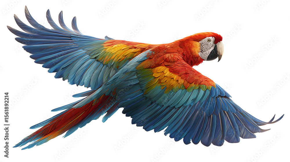 Obraz premium Scarlet Macaw Parrot in Flight Isolated on Transparent Background 
