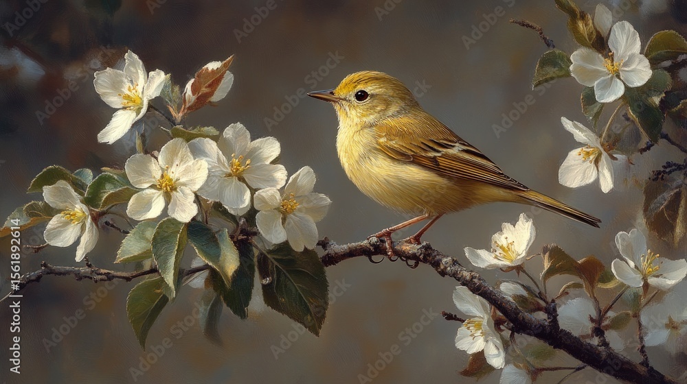 Obraz premium Yellow bird amidst spring blossoms