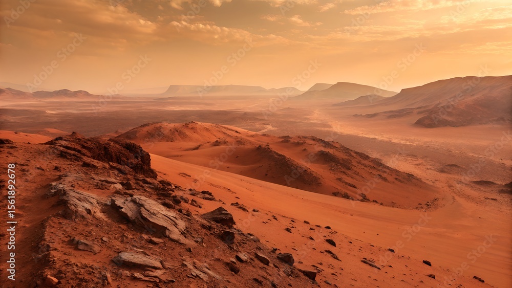 Naklejka premium Sunrise In The Desert, Ai Generated