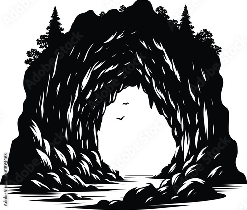 Mountain cave silhouette vector illustration isolated on a white background