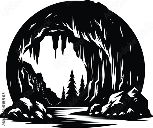 Mountain cave silhouette vector illustration isolated on a white background