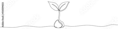Black sprouting plant in one line art style. Sprout drawing with editable stroke on white background. Vector illustration.