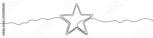 Black star in one line art style. Star drawing with editable stroke on white background. Vector illustration.