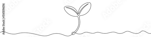 Sprouting plant in one line art style. Sprout drawing with editable black stroke on white background. Vector illustration.
