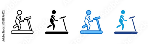 Treadmill Run - Multi Style Icon Sheet Vector Design - person running on a treadmill, representing indoor exercise or fitness activity