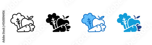 Veggie Intake - Multi Style Icon Sheet Vector Design - Leafy greens and a carrot, representing healthy food or vegetable nutrition