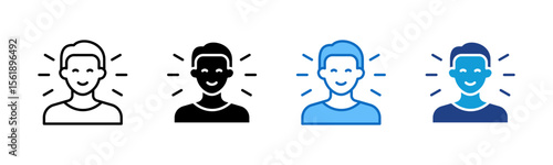 Wellbeing - Multi Style Icon Sheet Vector Design - smiling face with positive rays, expressing health, contentment, or peace of mind