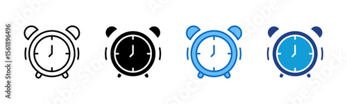 Alarm Clock - Multi Style Icon Sheet Vector Design - classic alarm clock representing time management, punctuality, or daily schedule