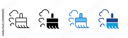 Floor Cleaning - Multi Style Icon Sheet Vector Design - broom with dust clouds, symbolizing sweeping and tidying a floor surface