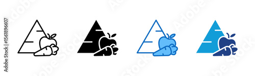 Food Pyramid - Multi Style Icon Sheet Vector Design - triangular pyramid with food items, symbolizing dietary structure or balance