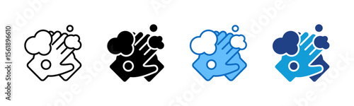 Hand Wash - Multi Style Icon Sheet Vector Design - Hands under soap suds, representing cleanliness and hygiene routine