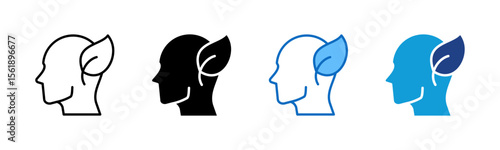 Listen Mindfully - Multi Style Icon Sheet Vector Design - human head with an ear emphasized, symbolizing listening, awareness, or sensitivity