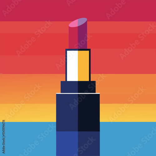 Stylized illustration of a lipstick with a gradient background of sunset colors