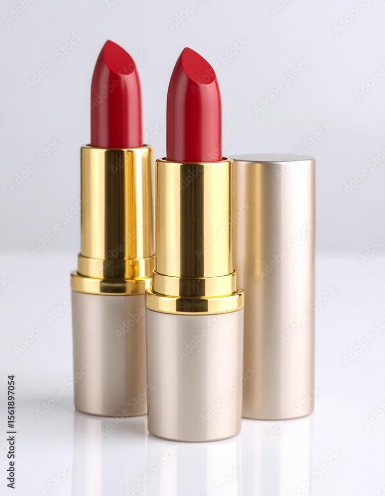 Obraz premium Red Lipstick with Gold Accents on White Background