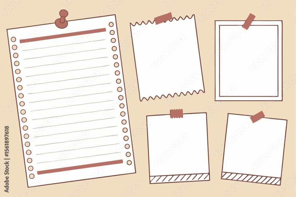 Blank paper notes pinned and taped to a light brown background Blank paper notes pinned and taped to a light brown background