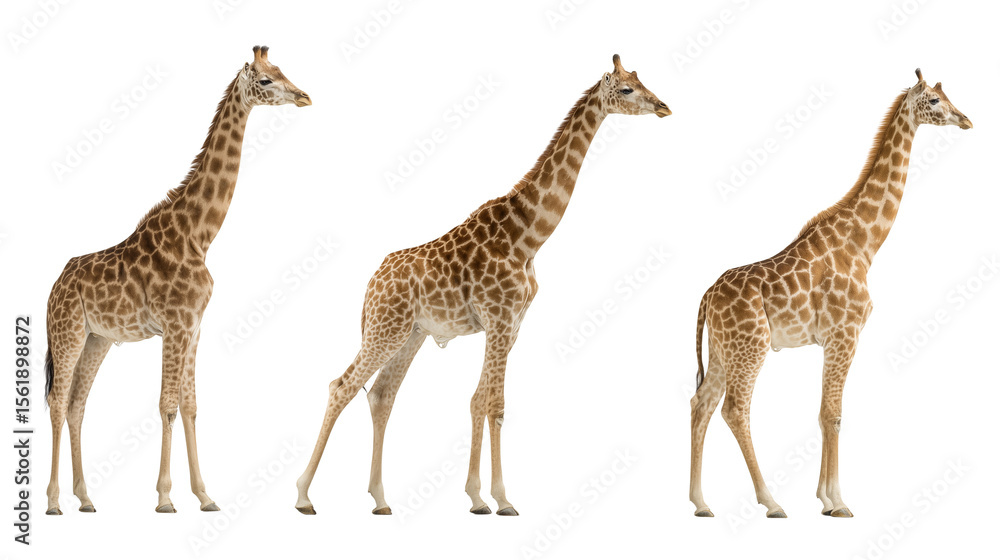 Obraz premium Group of Three Giraffes Isolated on Transparent Background