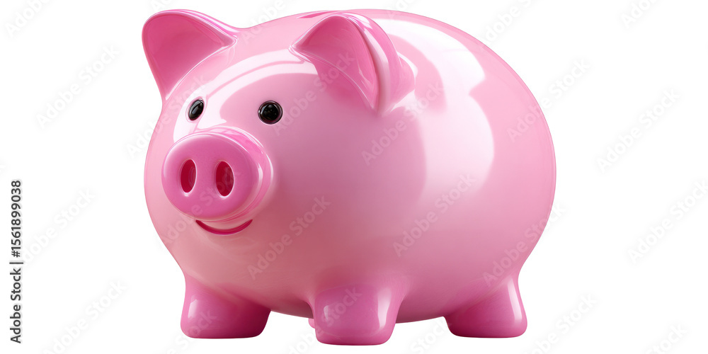 Fototapeta premium Pink pig is happy saving money concept