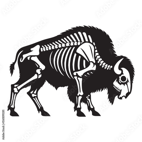 Symbol of resilience – Bison skeleton silhouette paired with refined Bison skeleton vector – Bison skeleton illustration


