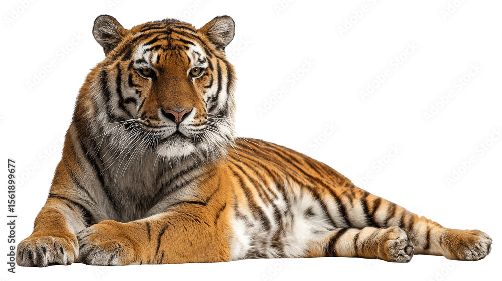 Obraz premium Royal Bengal Tiger Lying Down Isolated on Transparent Background