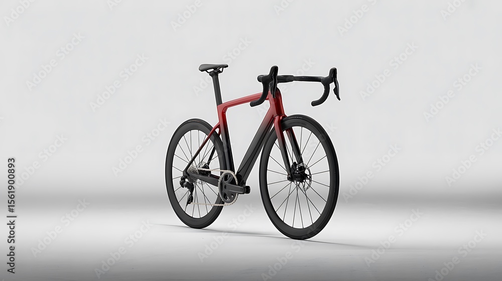 Fototapeta premium Sleek Red and Black Aerodynamic Road Bicycle with Disc Brakes and Advanced Components