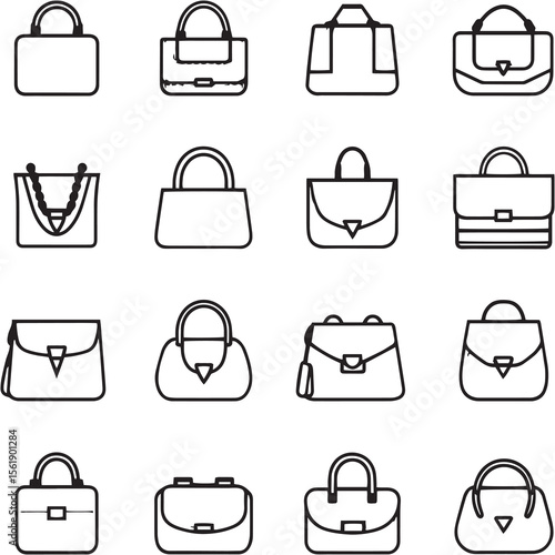 Purse Black Line Editable Icons set