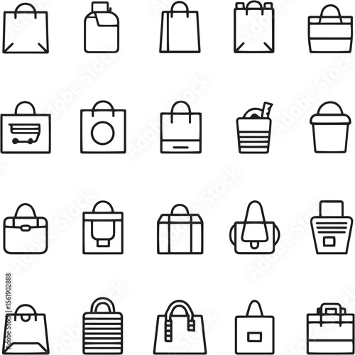 Shopping bag Black Line Editable Icons set