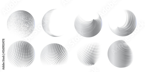 Contemporary set of halftone rounded 3d figures.