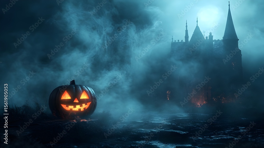 Naklejka premium halloween pumpkin on a cemetery