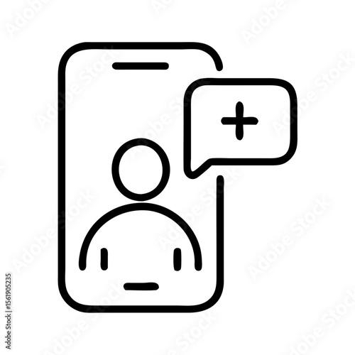 Mobile healthcare consultation icon in black outline style on white background