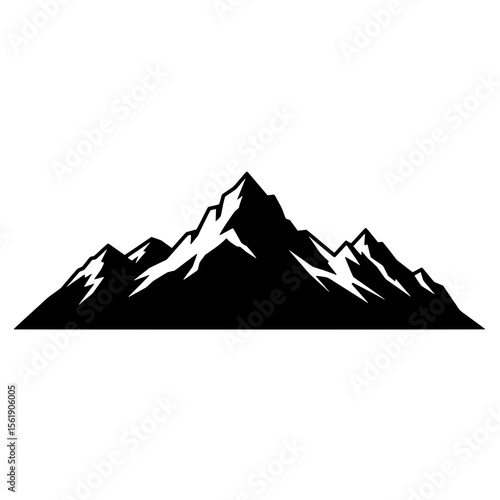 Majestic Mountain Range: A striking silhouette of a rugged mountain range, with peaks. evoking a sense of awe and adventure against a minimalist backdrop.