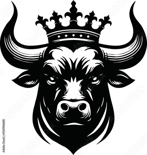 silhouette of head of a bull with a crown on black background