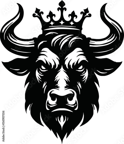 silhouette of head of a bull with a crown on black background