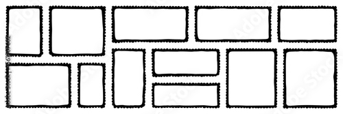 Hand drawn black frame set. Curly border rectangular and square shape. Isolated vector elements for postcard template, decoration, photo mask or text box