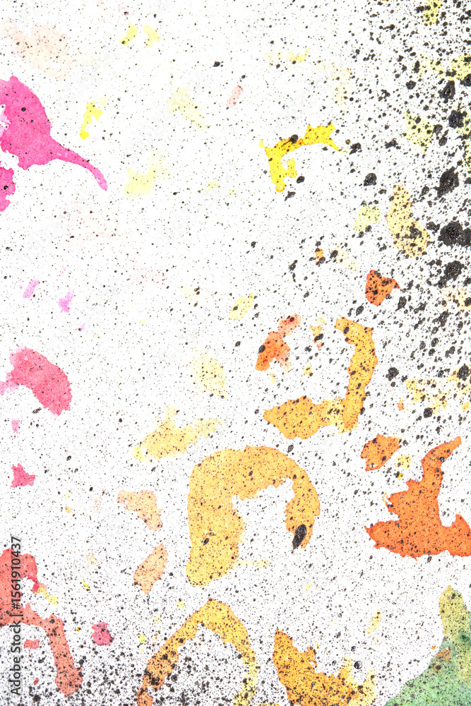 Fototapeta premium Vibrant Explosion of Multicolour Rainbow Watercolour Paint Splatters and Circles Spots on White Background