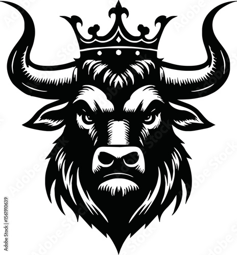 silhouette of head of a bull with a crown on black background