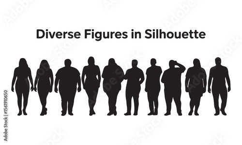 Diverse group of people with different body types standing together silhouette