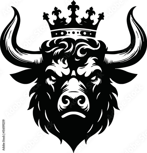 silhouette of head of a bull with a crown on black background