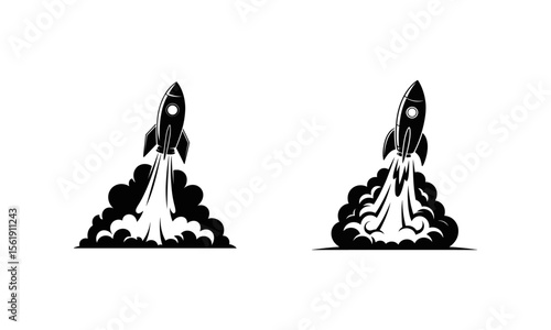 Rocket Launch Icon Space Rocket Vector with Smoke and Flames