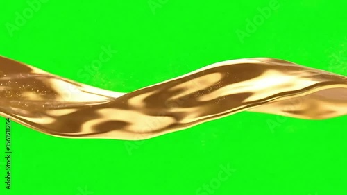 Liquid Gold Flowing in Mid-Air on Green Screen