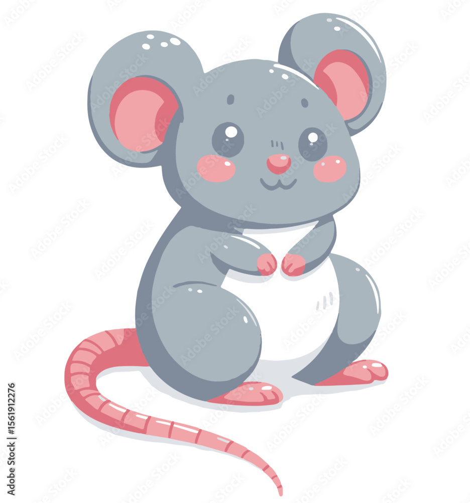 Fototapeta premium Cute gray mouse funny cartoon design, transparent. AI Vector