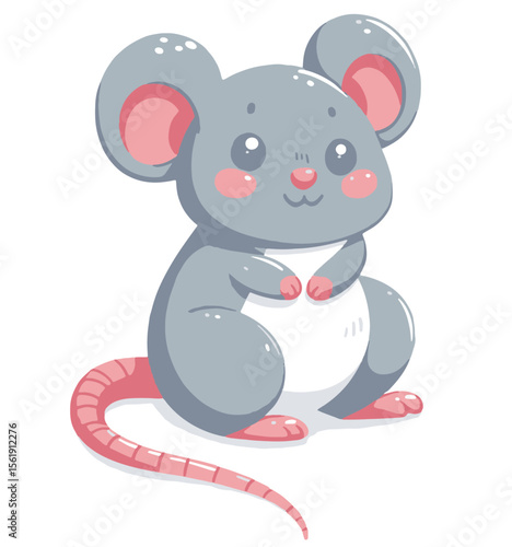 Cute gray mouse funny cartoon design, transparent. AI Vector