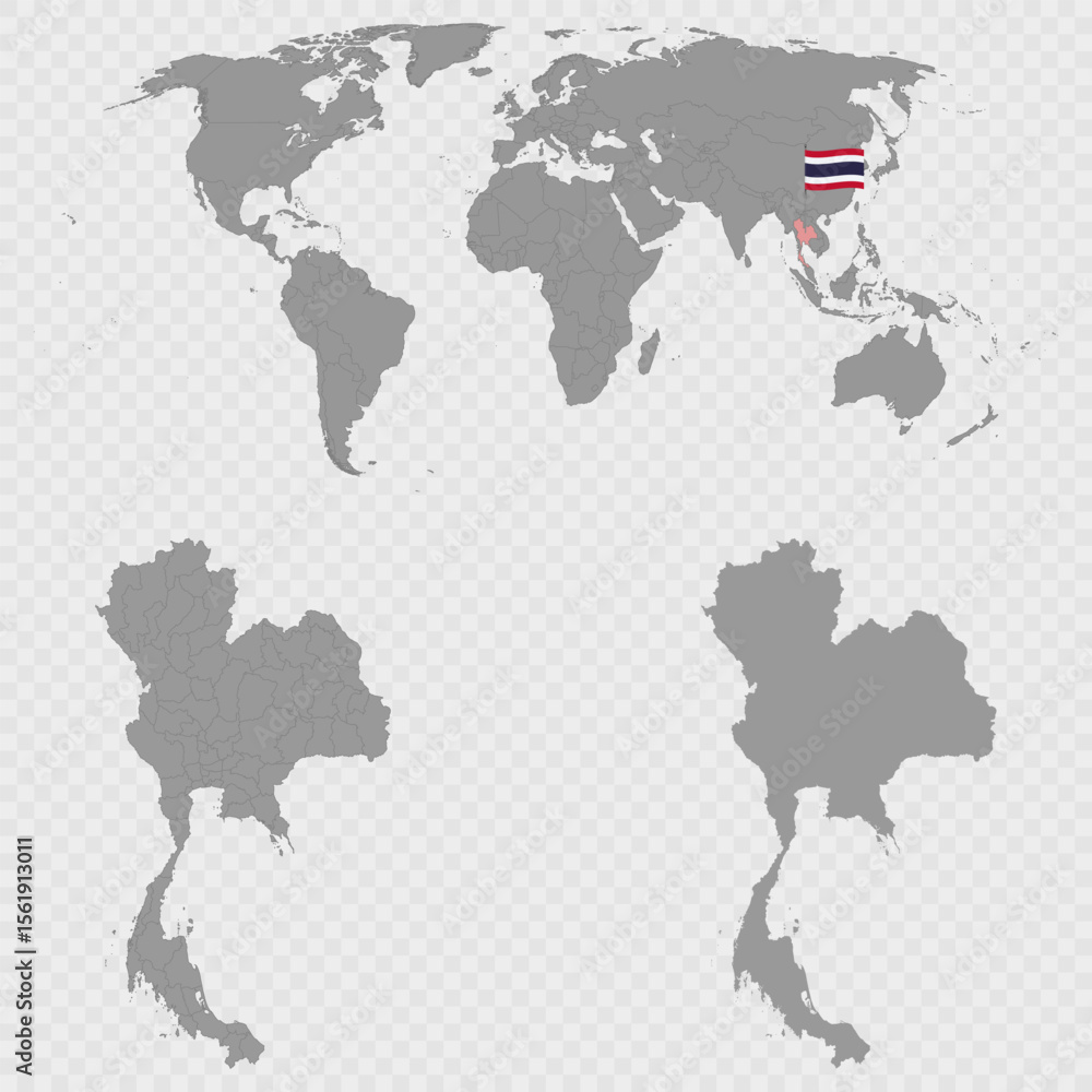 Obraz premium Thailand Map Set with World Location.