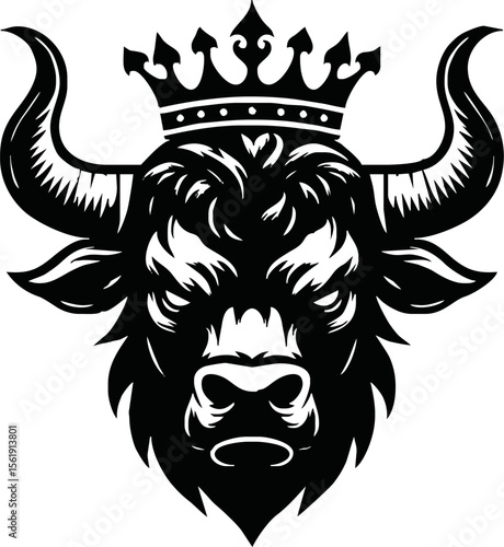 silhouette of head of a bull with a crown on black background