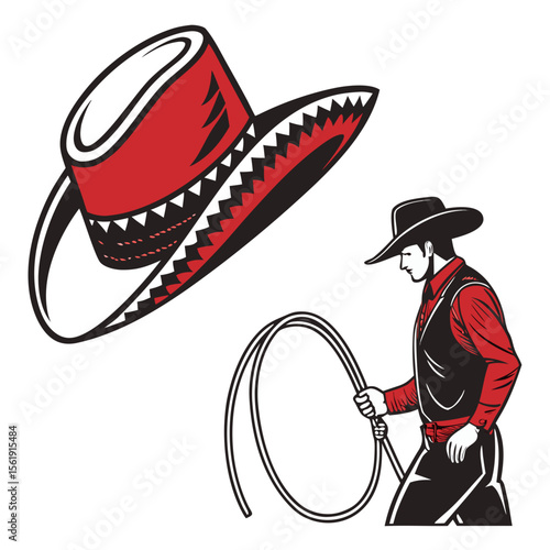 Red and black Cowboy Western Hat with man